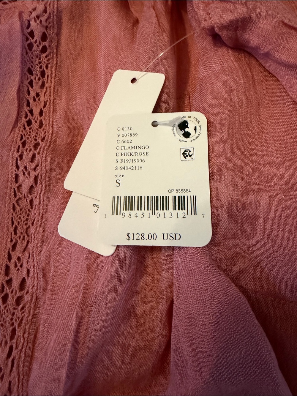 Free People Coral Pink Cotton Mini Dress with Lace Trim - Picture 2 of 6